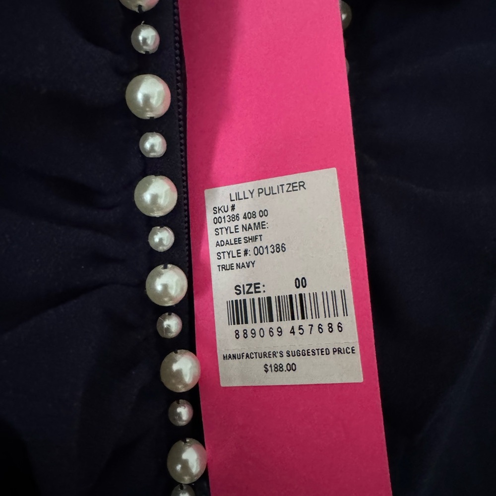 Lilly Pulitzer Adalee Shift Dress True Navy Pearl Ruffle NWT Size 00 - Picture 3 of 4